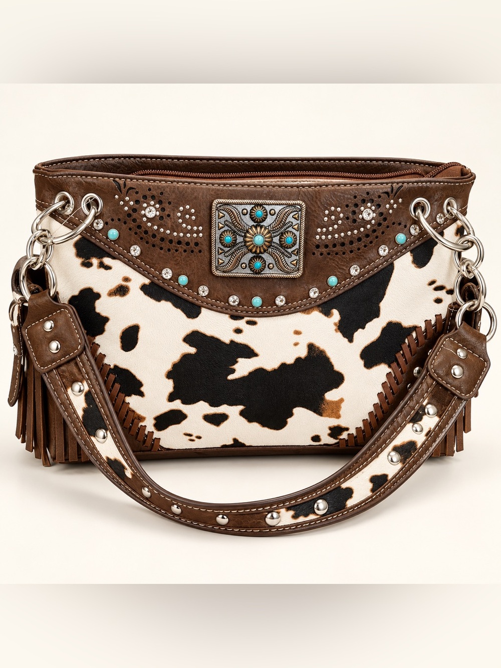 Boutique • NWT • Western Cow Print Studded Concho Shoulder Bag
